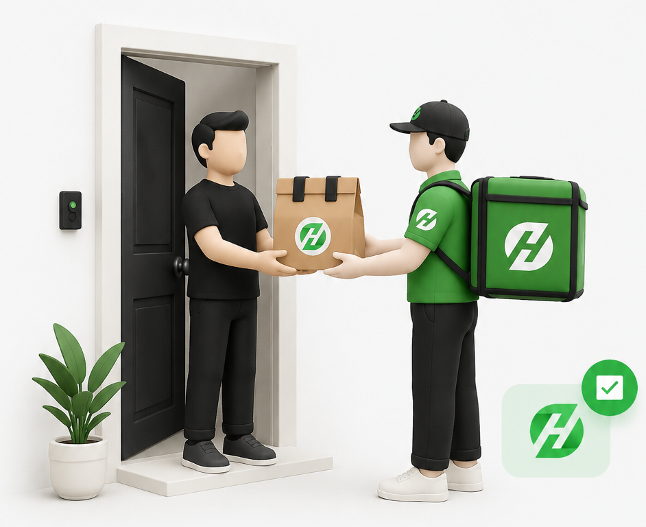 Hawky rider delivering the package at a customer's doorstep